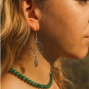 Southwestern Silver Dreamcatcher Statement Earrings – Boho Sterling-Tone Feather